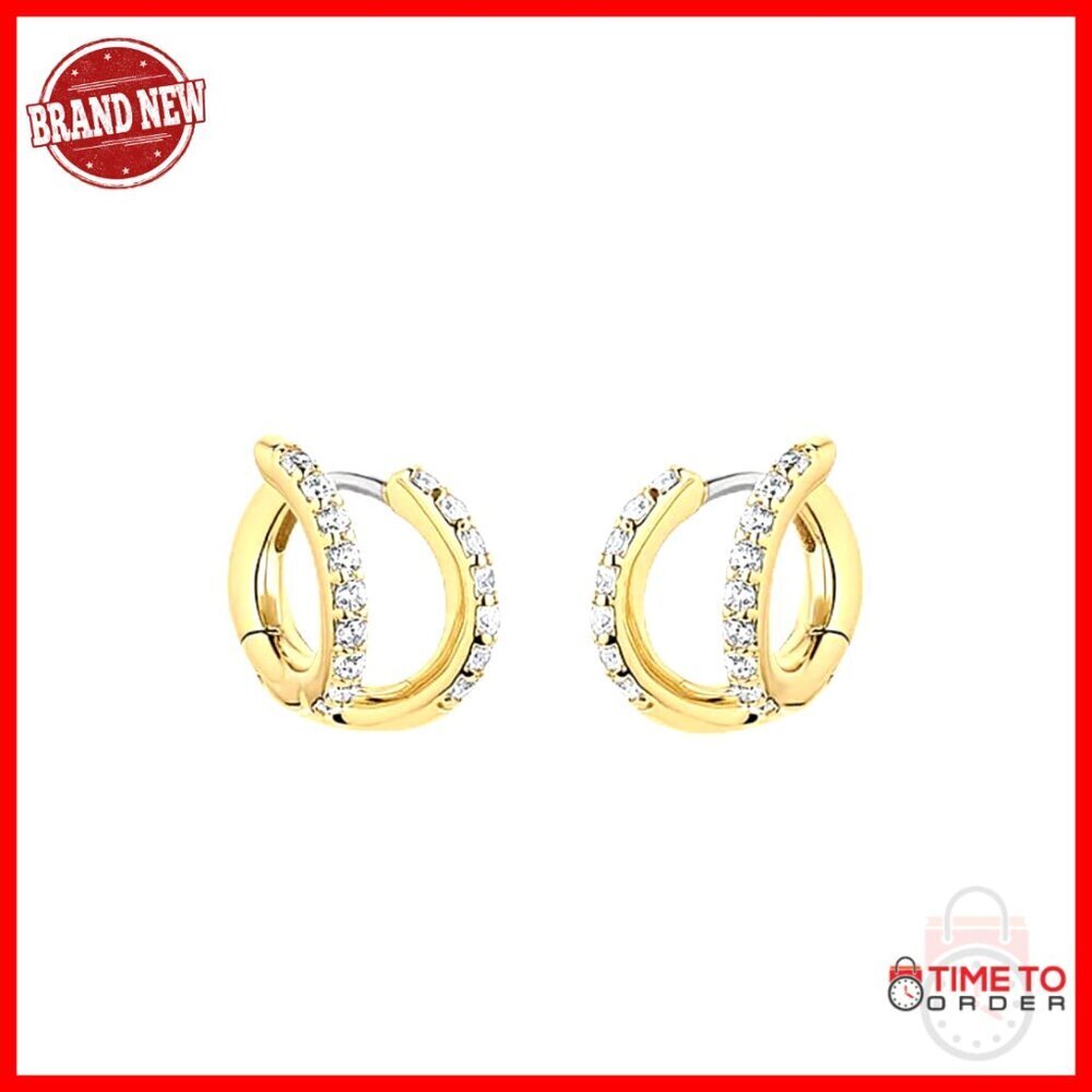 18k Gold Plated Huggie Hoop Earrings with Cubic Zirconia, 3/8"